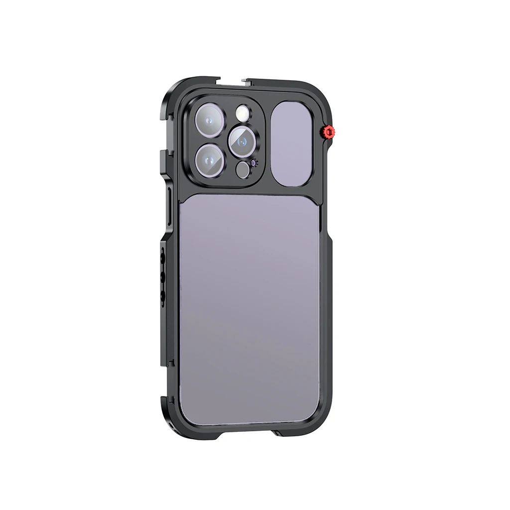 قفص معدني للهاتف المحمول آيفون 15 برو/15 برو ماكس خارجي 1.55X مجموعة مرشحات العدسة مثبت مدونة فيديو مصباح ليد حامل ميكروفون