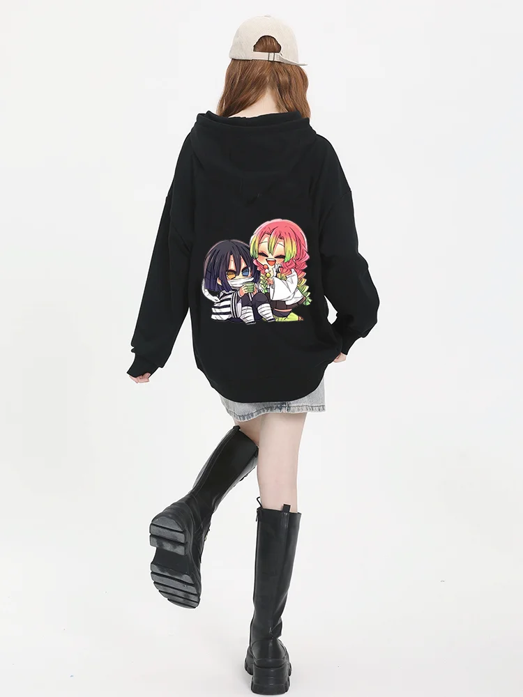 Demon Slayer Kanroji Mitsuri Japan Anime Printed felpe con cappuccio da donna Plus Size felpe Pullover a maniche lunghe da donna