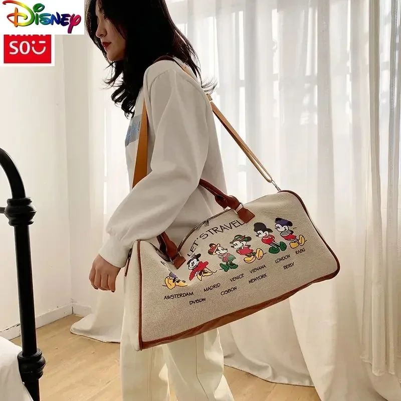 Disney Fashion Canvas Mickey Printed Travel Handbag Student Large Capacity Casual Storage Luggage Bag