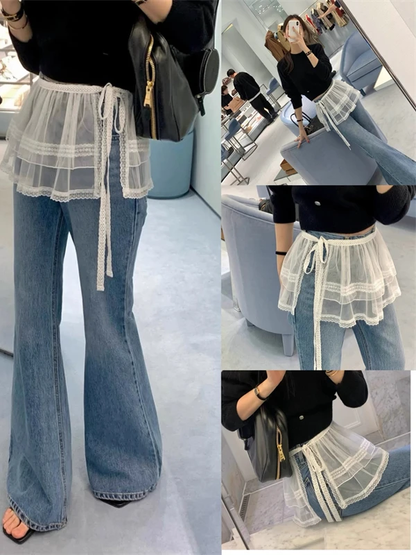 

Стильная женская модная многослойная юбка-сарафан А-силуэта с кружевной отделкой, высокой талией, для лета и весны