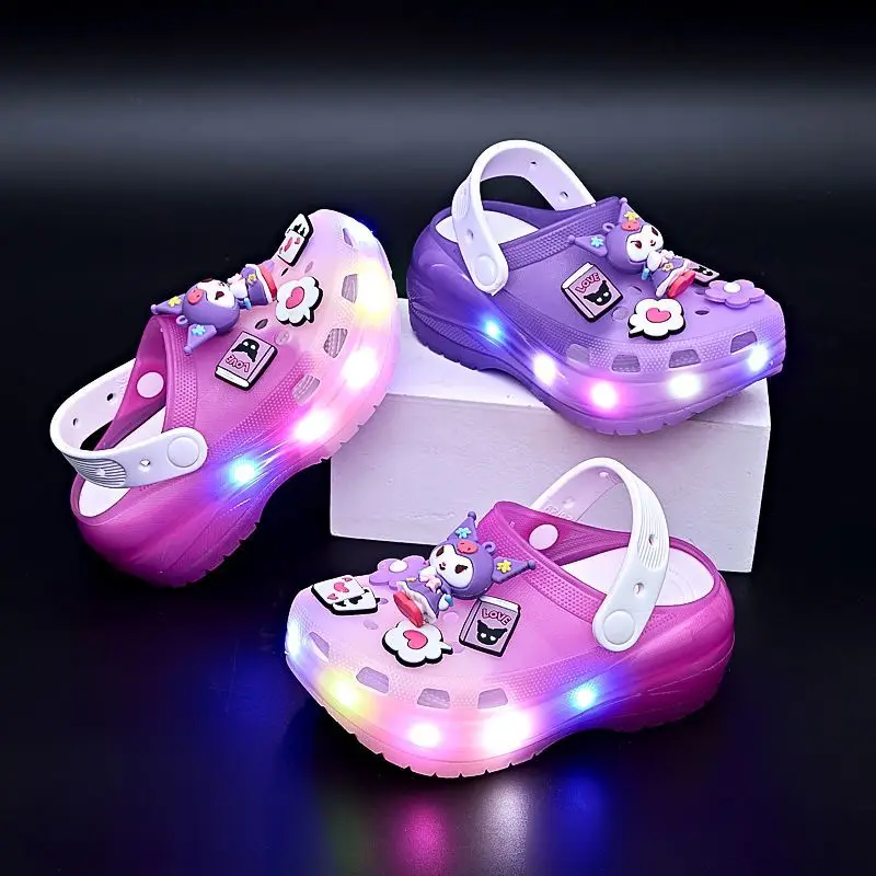 

Sanrio Kawaii Kuromi Anti-Slip Lamp Slippers Children Anime Cartoon Girls Shoes Soft Sole Wrap Toes Seaside Beach Shoes Summer
