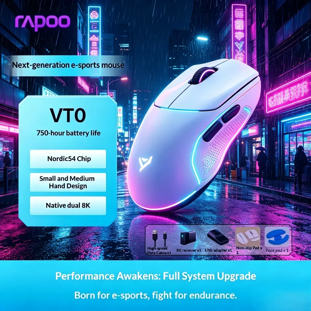 Apoo VT0 MAX Wireless Gaming Mouse, PAW3950 & PAW3398 Sensor, Nordic 54L15 Chip, Dual 8KHz Polling Rate, 45000DPI Ergonomic FPS