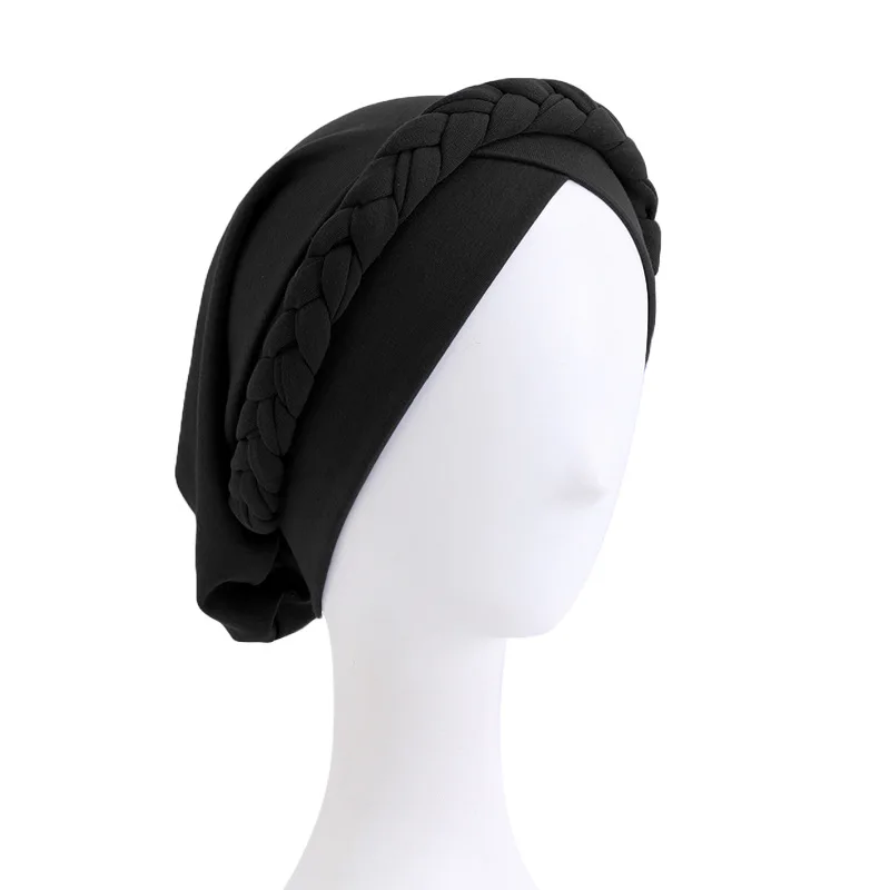 Solid color woven headscarf hat, forehead cross pre tied headscarf, elastic headscarf hat, women\'s chemotherapy hat