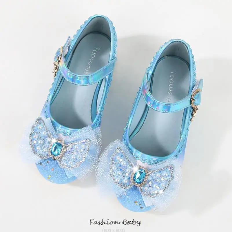 Leather Shoes Princess Shoes Children Shoes Round-Toe Soft-Sole Big Girls High Heel Princess Crystal Party Shoes Single Shoes