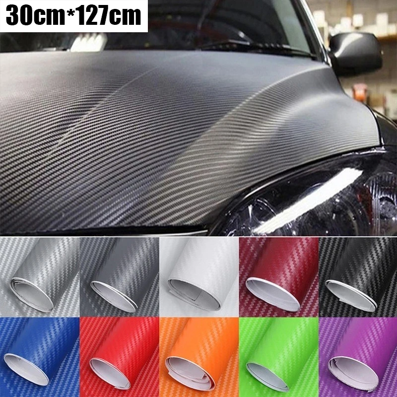 30cmx127cm 3D Carbon Fiber Car Stickers Roll Film Wrap Car Motorcycle DIY Styling Vinyl Black Colorful Decal