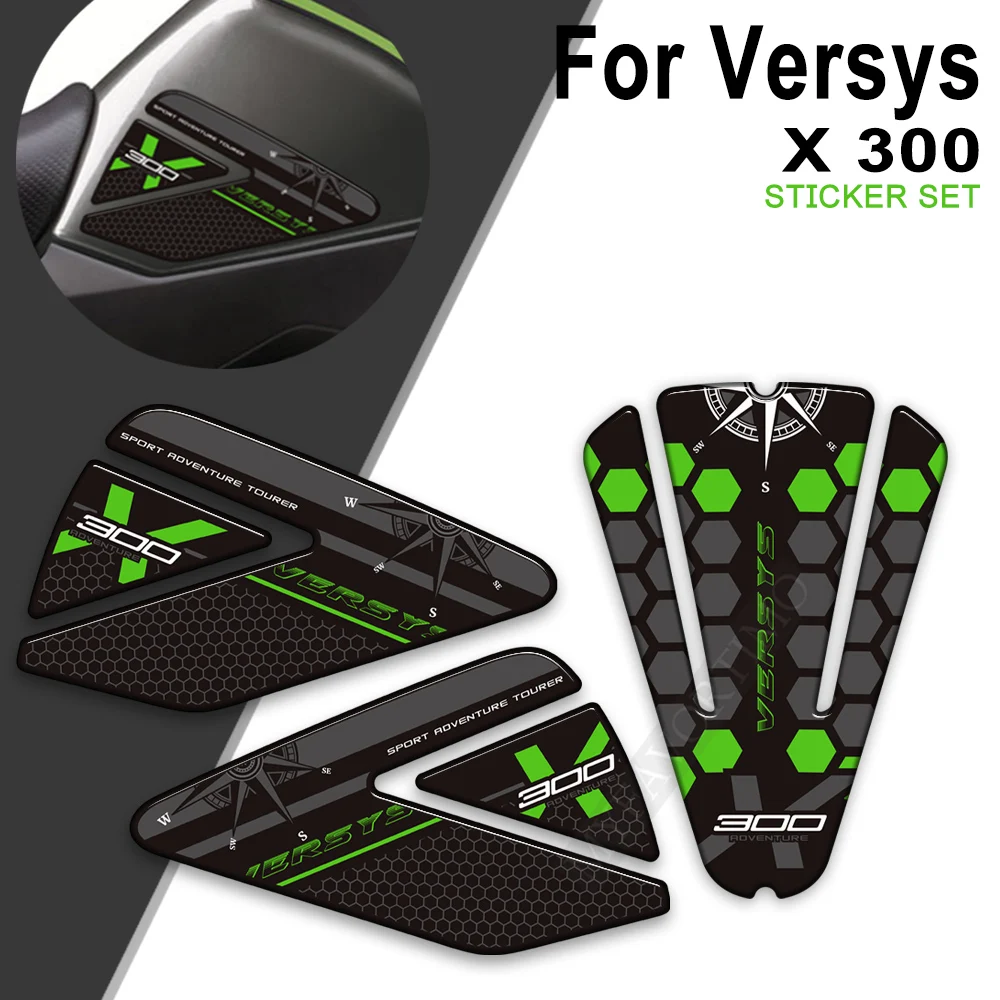 For Kawasaki Versys X 300 X300 Motorcycle Tank Pad Grips Sticker Gas Fuel Oil Kit Knee Decals Trunk Luggage Cases Protector