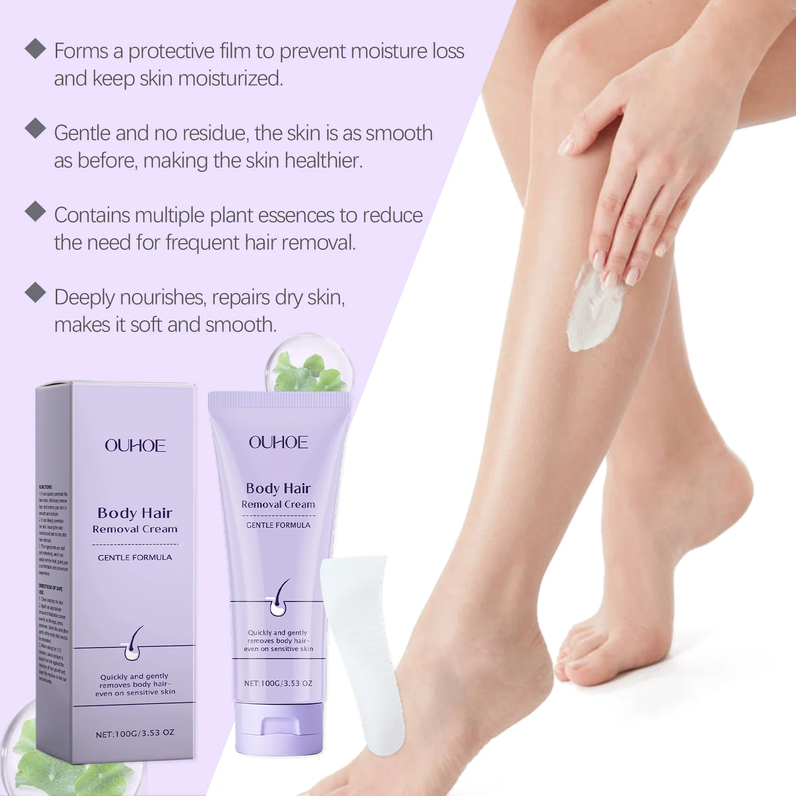 OUHOE 100g Body Hair Removal Cream Gentle Formula No Irritation Suitable For Sensitive Skin Soothe Discomfortable Repair Skin