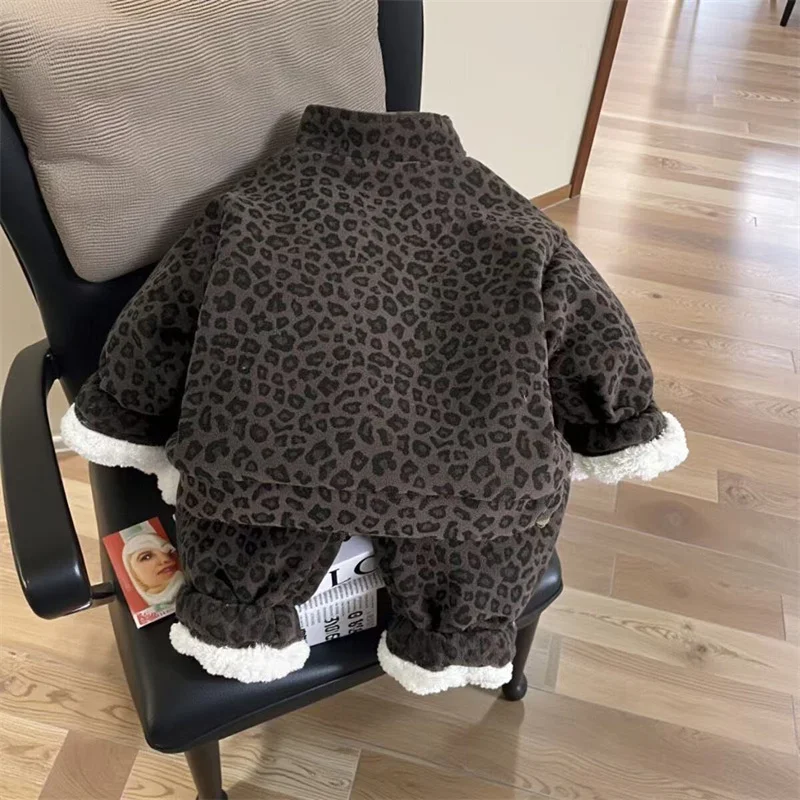 Boys Winter Sets Children Plush Velvet Warm Suits Baby Girls Thickened Jackets+Pants 2Pcs New Kids Padded Clothing Outfits 2-8Y