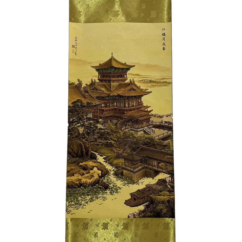 Menying Jianglou Moonlight Night Imagem Rolagem Pintura, Estudo Chinês Pintura, Sala de estar Hallway Tea Pintura Decorativa