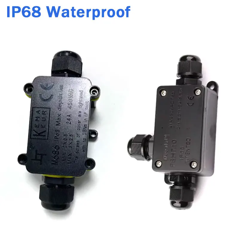 2 Way Waterproof Junction Box 3 Way 6-12mm Connector Gland Electrical 24A 450V Sealed Retardant Outdoor Waterproof Box IP68