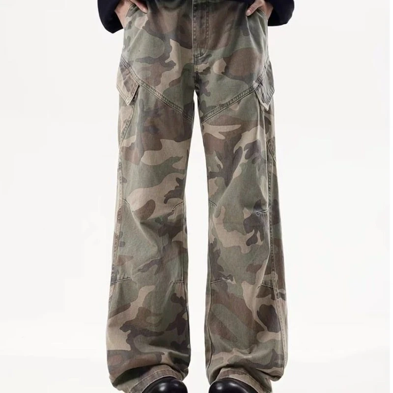 American style retro large pocket design camouflage casual pants autumn trend loose and cool versatile cargo pants