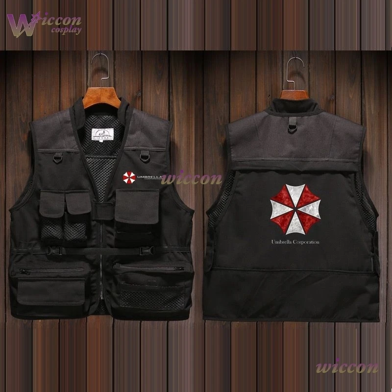 

Uhah/ Biohazard Umbrella Corporation Leon Cosplay Multi-Pocket Classic Waistcoat Male Sleeveless Work Vest Photographer Tactical