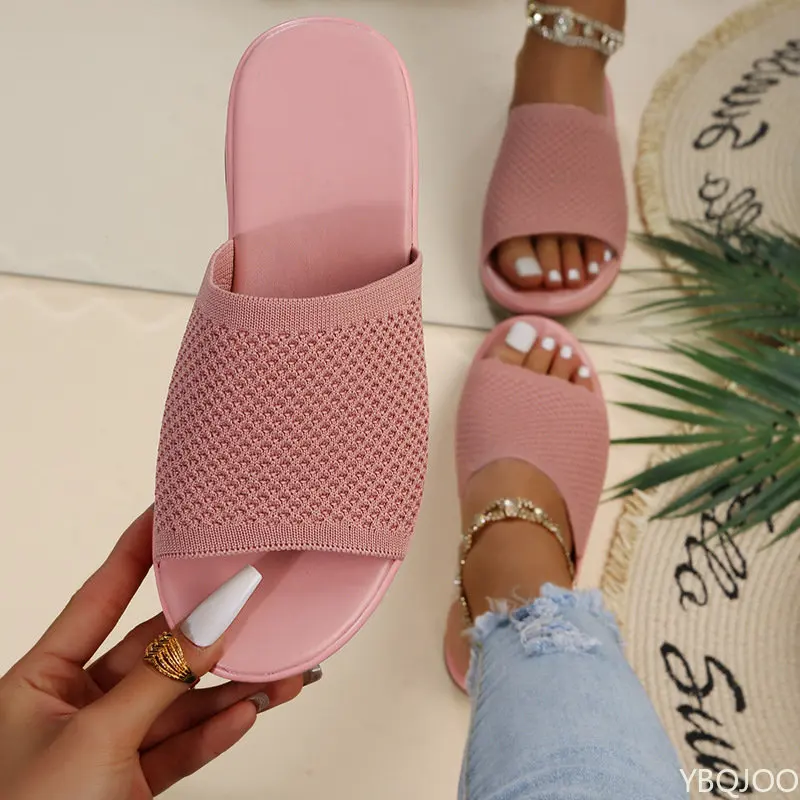 2022 New Summer Flying Woven Flat Non-slip Casual Breathable Outdoor Beach Comfortable Women\'s Slippers or Indoor Home Shoes