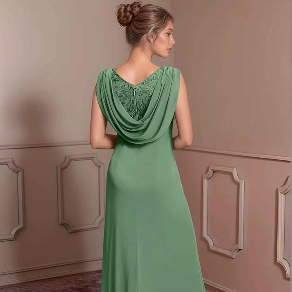 Maßgeschneiderte klassische elegante Kleider für die Brautmutter, Chiffon, Spitze, lange Applikationen, Meerjungfrau, Flügelärmel, Hochzeits-Party-Kleider