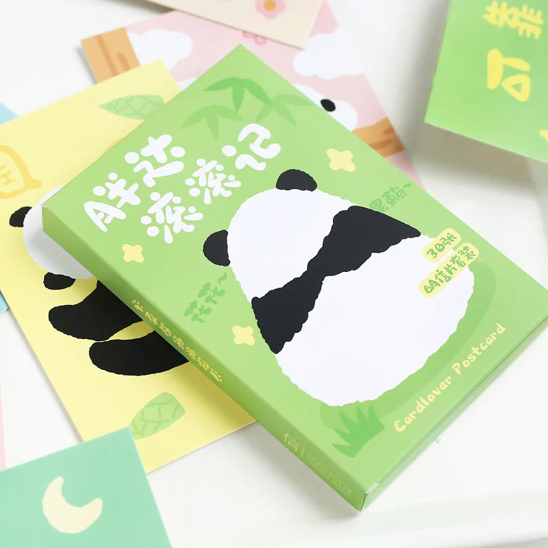 Cartoon Panda Série Cartão Postal, Handdread Panda Saudação Cartões de Mensagem, Cute Pet Aniversário Decoração Gift Card, 30 pcs por conjunto