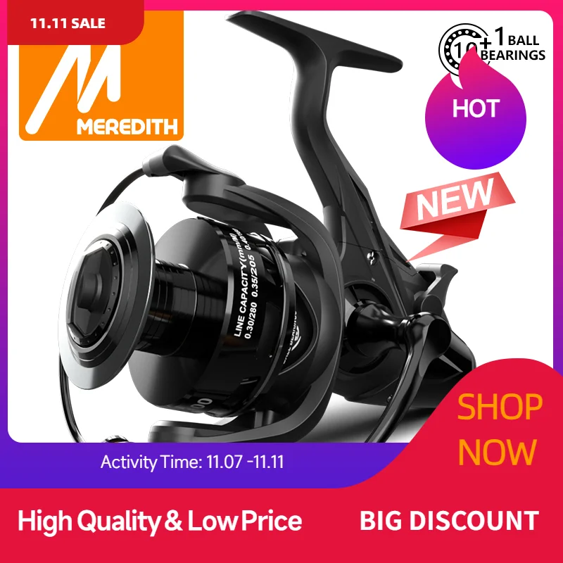 meredith-geminiシリーズフィッシングリール、フロントおよびリアドラッグシステム、淡水スピニングリール、ダブルブレーキ、10-1bb、9kgドラッグ、新品