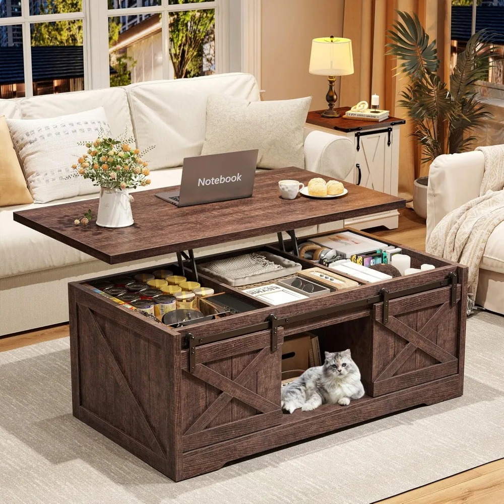 Coffee Table for Living Room Large Farmhouse Coffee Table with Lifting Top Wood Rectangle Sturdy Center Table for Living Room