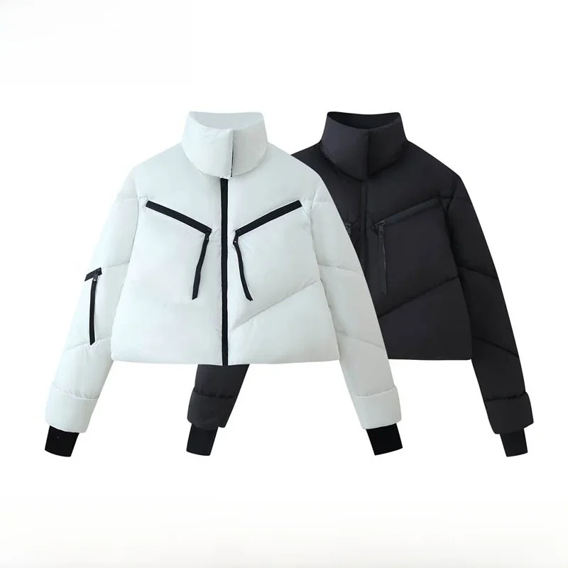 Faionable algodão jaet gola com zíper feminino outono inverno nova chegada fino ajuste commute sle ort comprimento cor pura