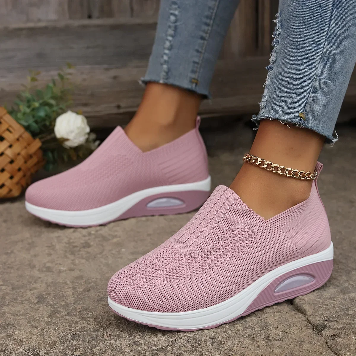 Chaussures de marche et de tennis à enfiler pour femmes, baskets de course décontractées, chaussures de sport respirantes, maille légère, coussin, plates, commandées