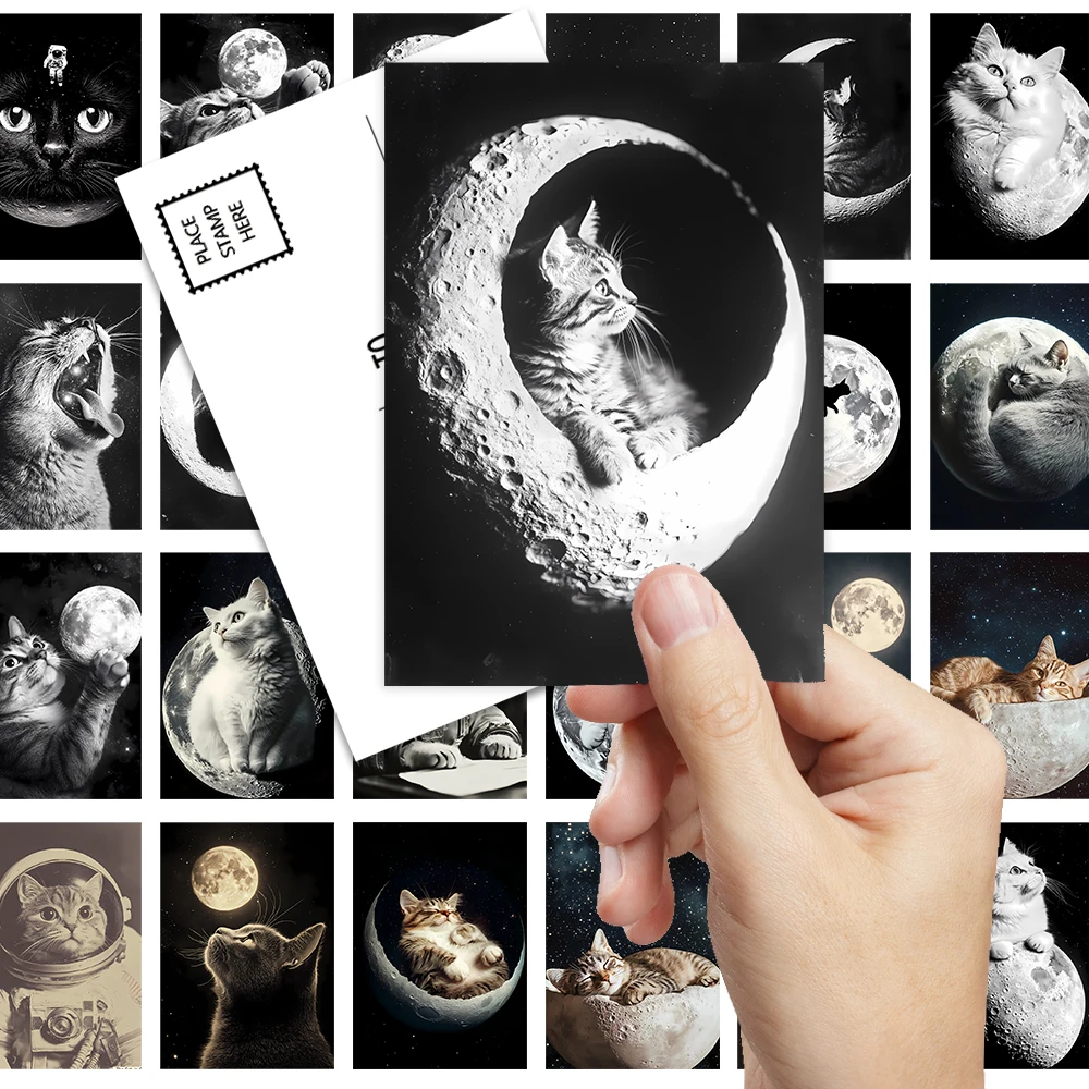 32 Stück, Weltraumkatzen-Postkarten, Grußkarten, DIY-Postkarten, Dekorationen, geeignet zum Sammeln und Verschenken