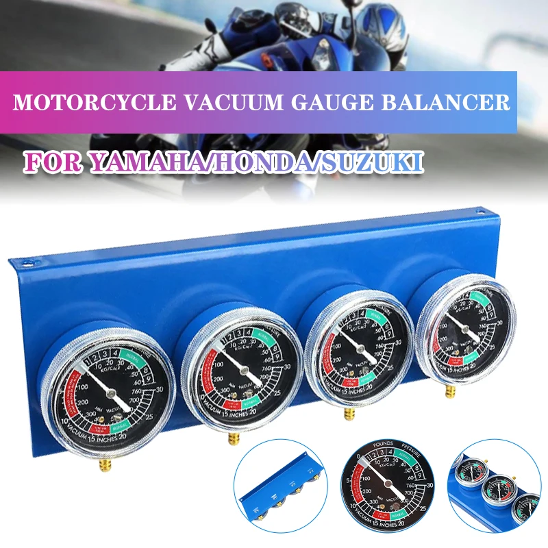 4pcs Motorcycle Converter Blue Synchronous Detection Balance Vacuum Meter For Honda/Yamaha/Suzuki/Harley