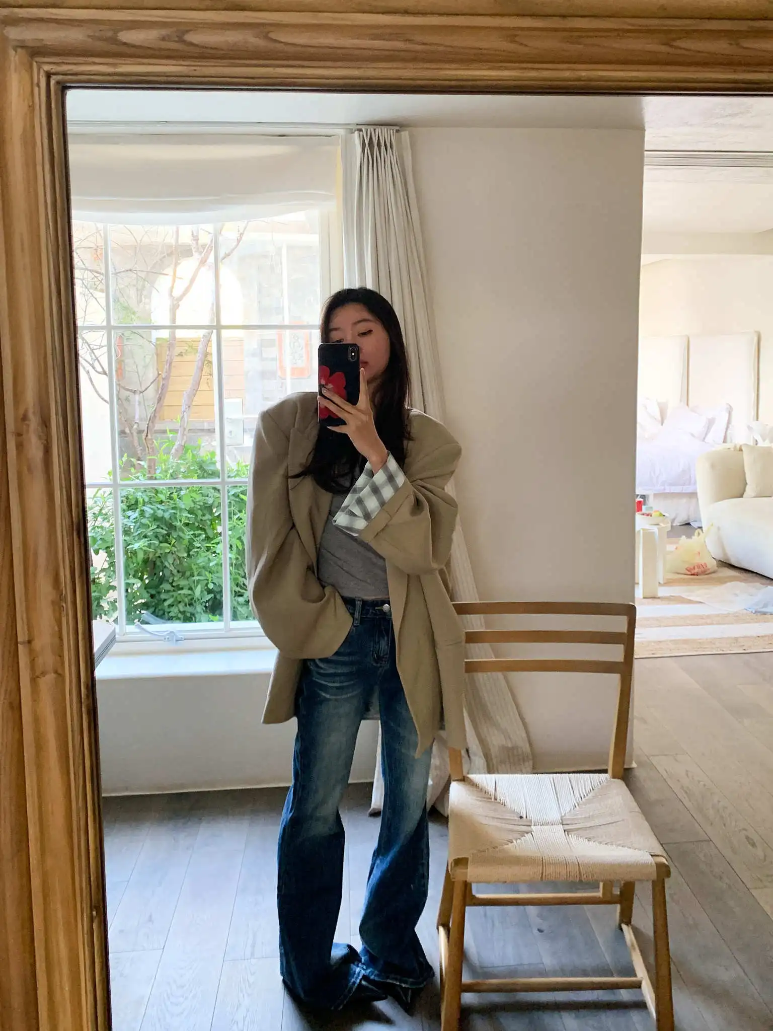 

Deep Blue Retro High Waist Sexy Comfortable Flared Denim Jeans Women's Fashionable All-Match Floor-Length Casual Long Pants