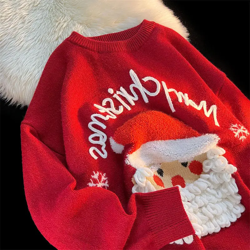 

Retro Interesting Santa Claus Round Neck Autumn and Winter Design Niche Couple Knitted Sweater