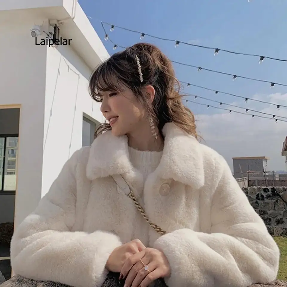 Lamb Wool Imitation Fur Coats Womens 2022 Autumn Winter New Korean All-match Fashion Short Womens Rex Rabbit Fur Plush Parkas