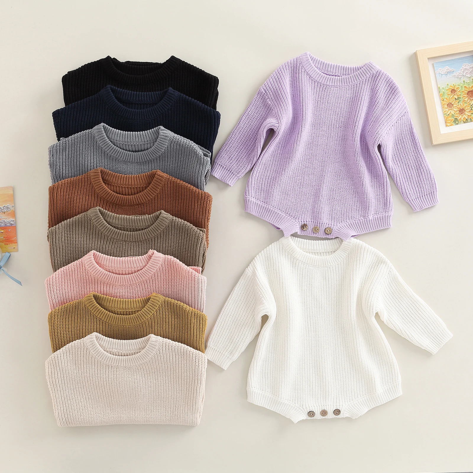 Toddler Baby Sweater Boy Girl Winter Clothes Knit Oversize Romper Warm Crewneck Long Sleeve Top