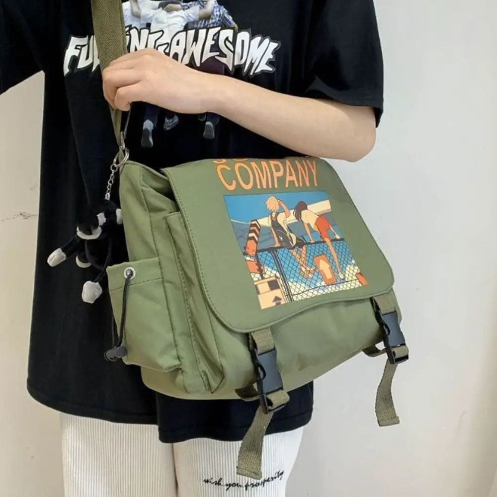 

Simple Square Men Crossbody Bag Couple Style Print Nylon Shoulder Bag Multi-Pockets Multifunctional Sling Bag Travel