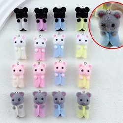 3d Cute Flocked Resin Colorful Mouse Charms Cartoon Animal Resin Earring Keychain Accessories For Diy Crafts Jewelry Make