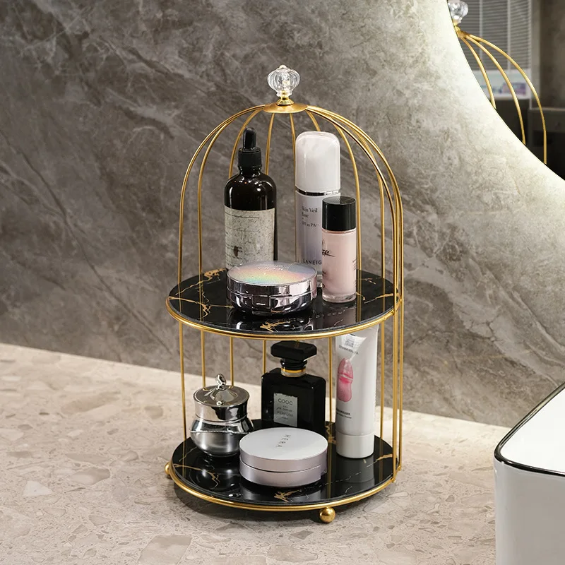 Creative Wrought Iron Cosmetics Lipstick Skincare Products Shelf Desktop Decoration Ornament Bathroom Kitchen Birdcage Shelf