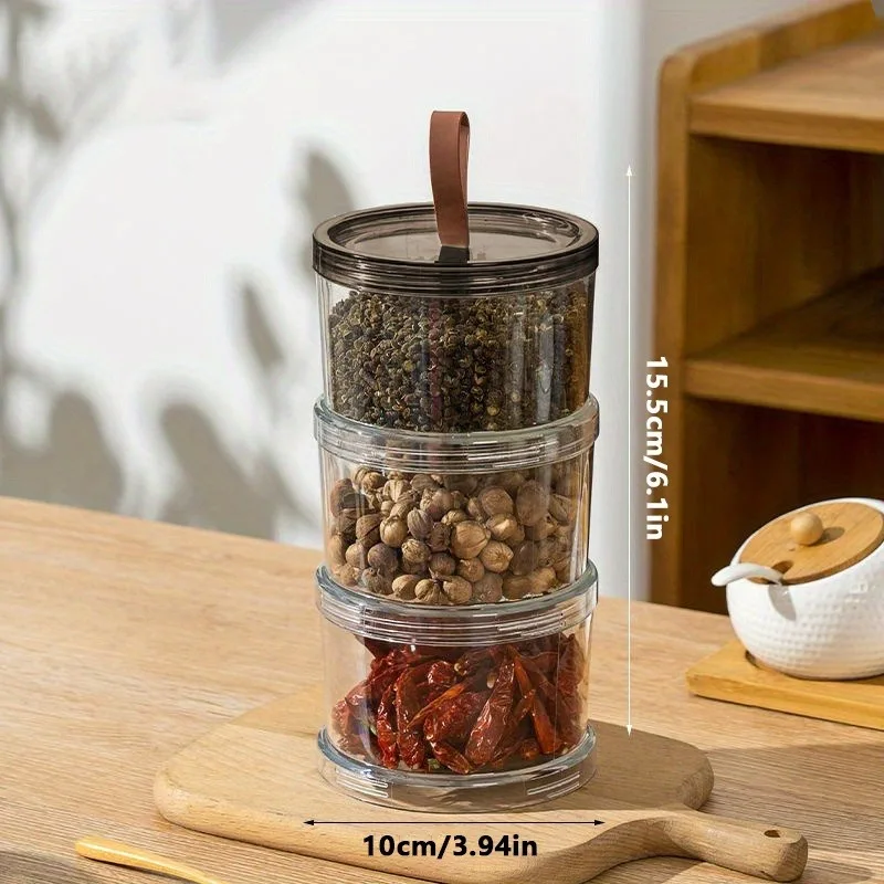 2 Pack Three-Layer Round Spice Storage Box Grain Storage Jar Pepper And Seasoning Container Multi-Layer Transparent Sealed