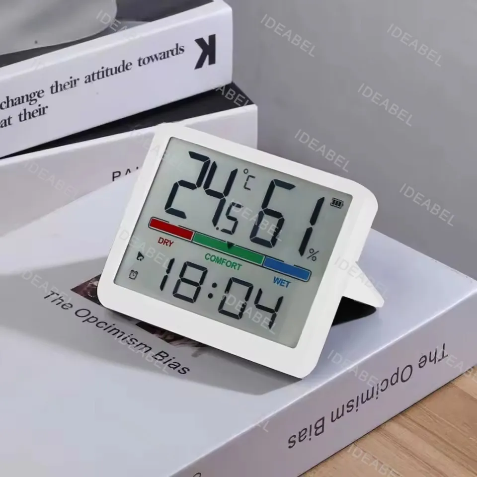 Digital Alarm Clock Temperature Humidity Monitor Magnetic Back for Desk Wall Battery Powered Air Comfort Indicator Home Decor