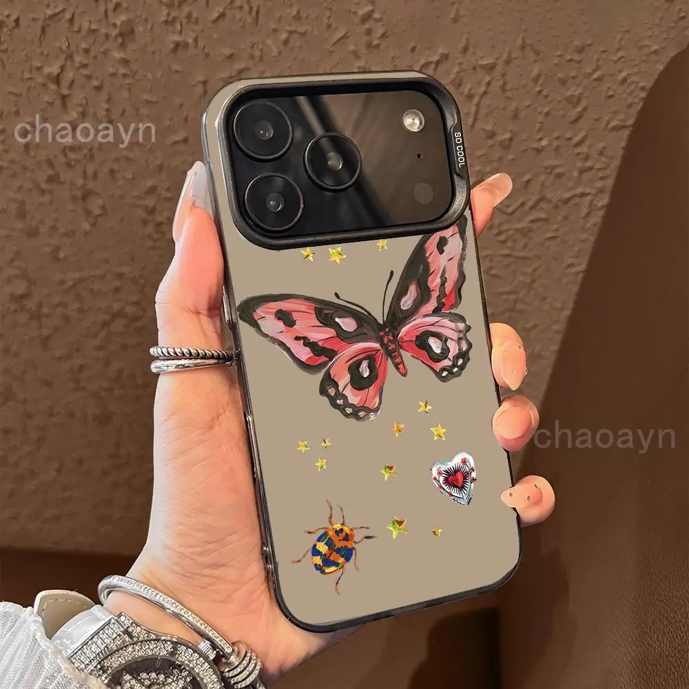 나비 디자인 패턴 폰 케이스 아이폰 17 16 15 14 13 12 11 프로/맥스/플러스용 방수 및 충격 방지 백 커버