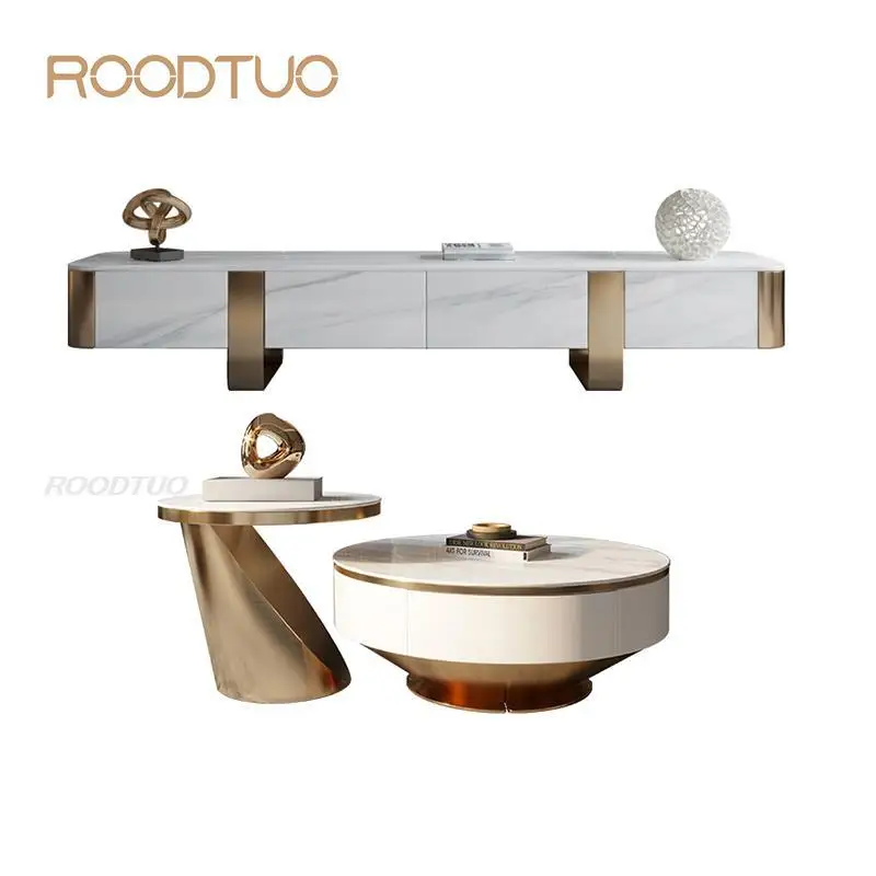 

Roodtuo Luxury TV Cabinet Coffee Table Combination Round Sealed Storage Drawer Included Full Size Available Тумба Для Телевизора