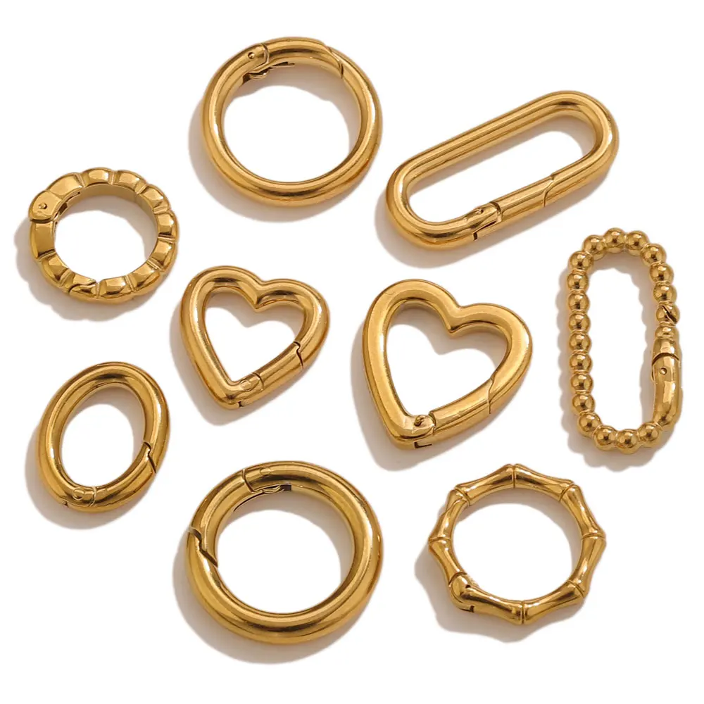 2pcs Stainless Steel Round Heart Spring Clasps Oval Buckle Connector Carabiner Keychain Bag Clips Hook Chain Buckles DIY Jewelry view 3