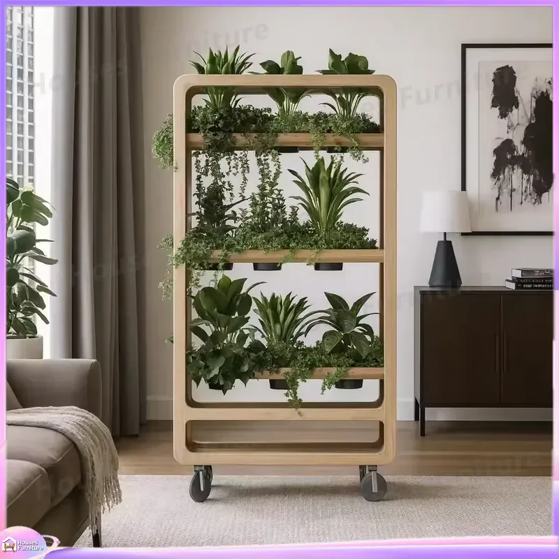 Mobile Plant Stand Melamine Surface E0 Particleboard Multi Layer Shelf Rolling Flower Pot Holder Rack for Home Office