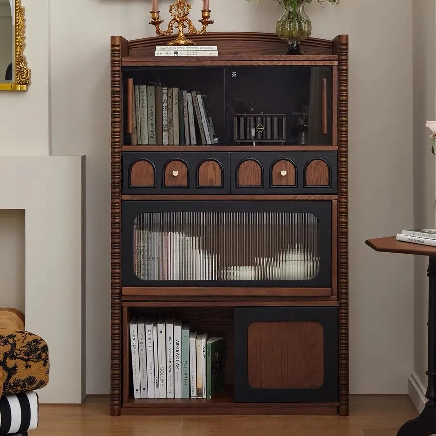 

French solid wood bookcase, antique telescopic corner dining side cabinet storage and display in the living room