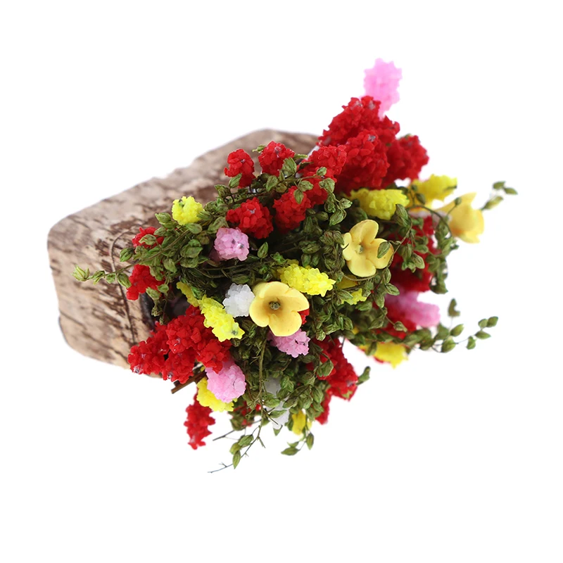 Mini arbusto de flores bonsái en miniatura con maceta de madera, maceta de flores para casa de muñecas, juguete de decoración Multicolor, venta 1/12, 1 unidad