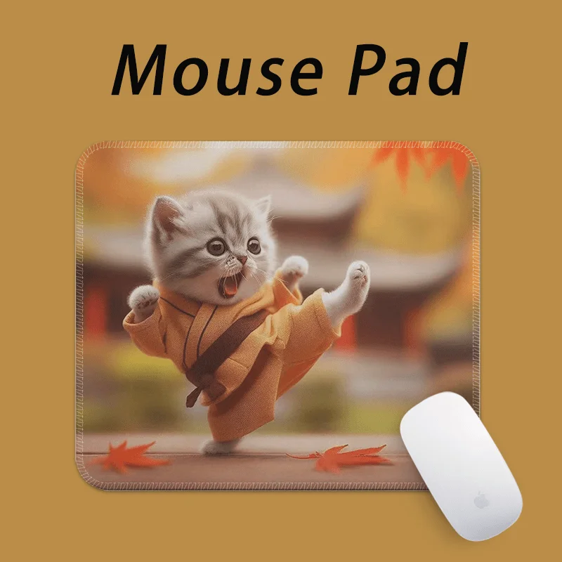 Kung Fu Cat pattern design mouse pad, rubber anti-slip, washable, high-definition printing computer accessory