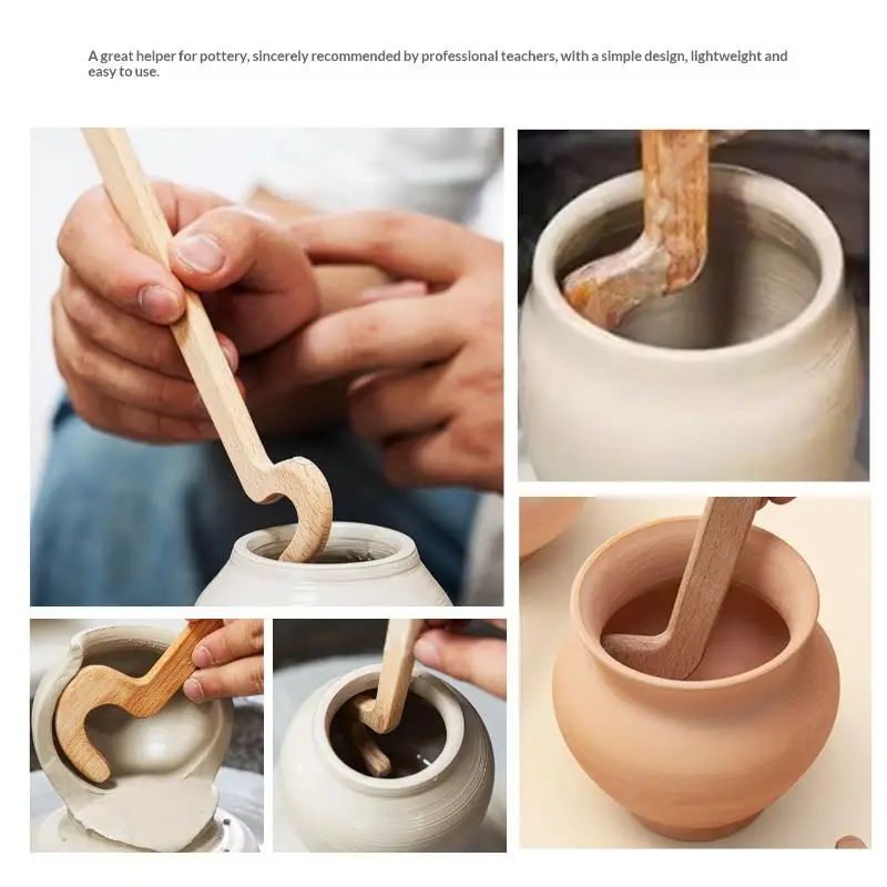 Töpferwerkzeuge, Holzgriff, langer, länglicher Topf, Hilfsmittel für Keramikflaschen, DIY-Handwerkzeug, längliches, glattes Modellierwerkzeug – Detail 8