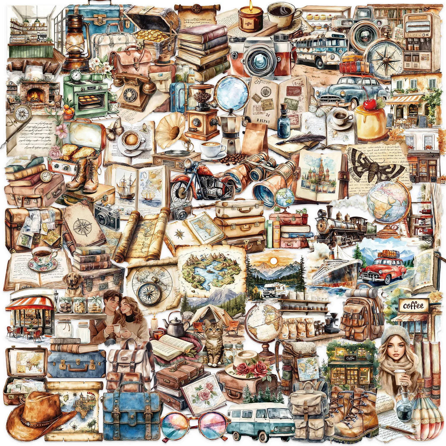 100 stücke Transparent Retro Reise Graffiti Aufkleber Tagebuch Laptop Kühlschrank Gepäck Dekoration Clipping PET Wasserdichte Aufkleber