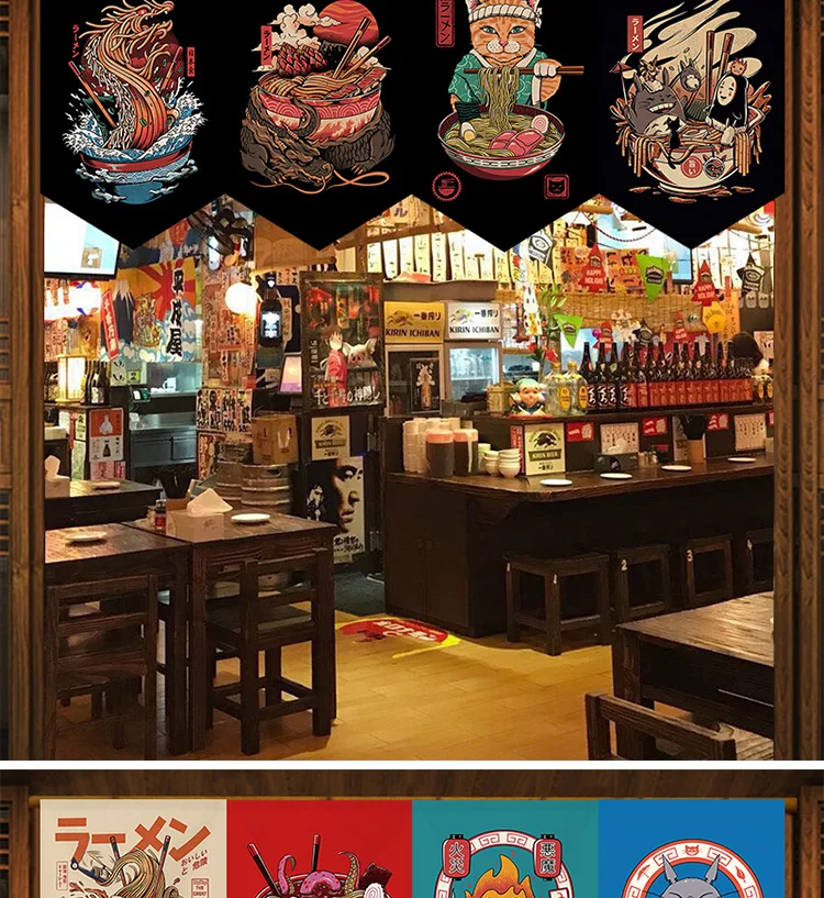 Benutzer definierte Japan kurze Tür Noren Vorhang Ramen Wimpel Küchen tür Trennwand halben Vorhang Restaurant Eingang hängen Flagge Vorhang – Detail 2