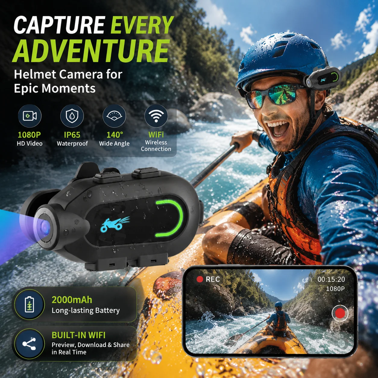Motorcycle Helmet 2K Video Recorder DVR Motorcycle Dashcam, App View Download view 3
