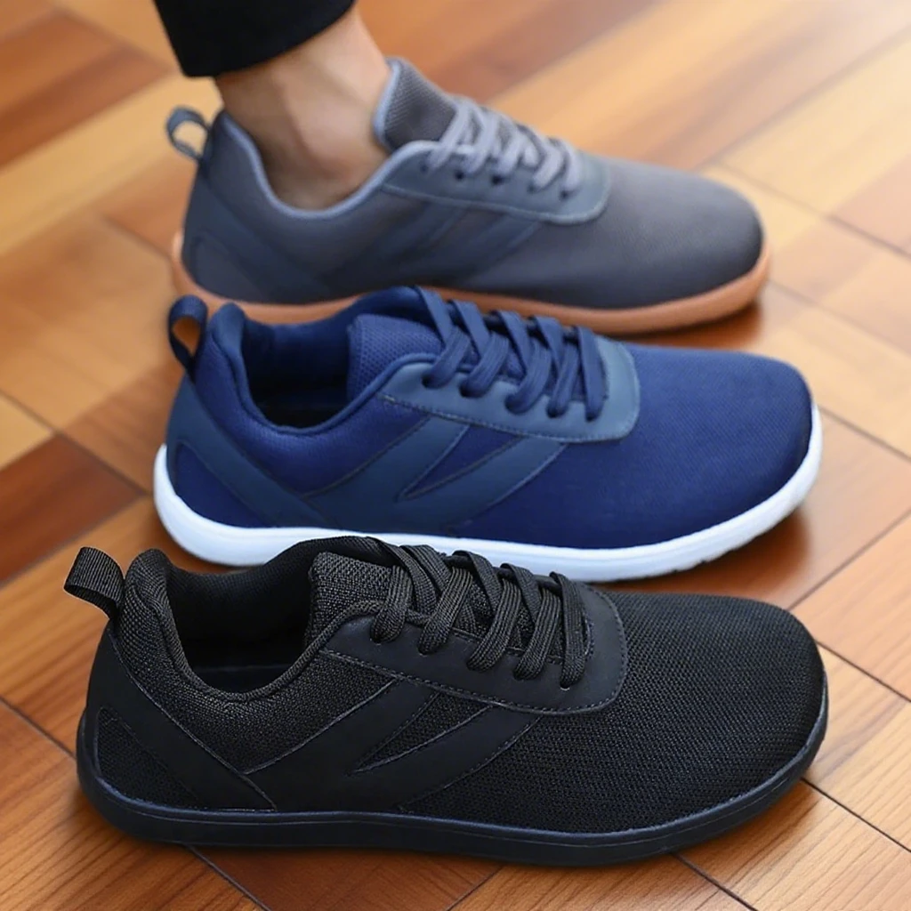 

Wide Toed Barefoot Shoes Men's Minimalist Sports Shoes 2025 NEW Mesh Lightweight Flat Shoe Casual Sneakers Black Walking Shoes