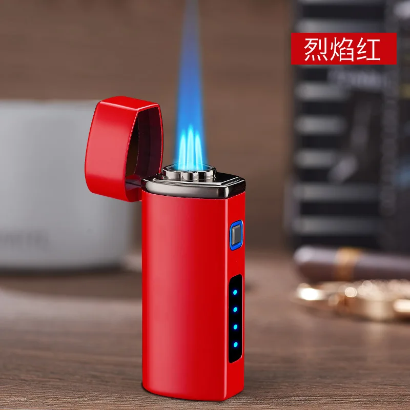 Metal Windproof Gas Lighter Three Jet Flame Turbo Cigar Lighter Electronic Iinduction Ignition Smoking Accessories USB Lighter