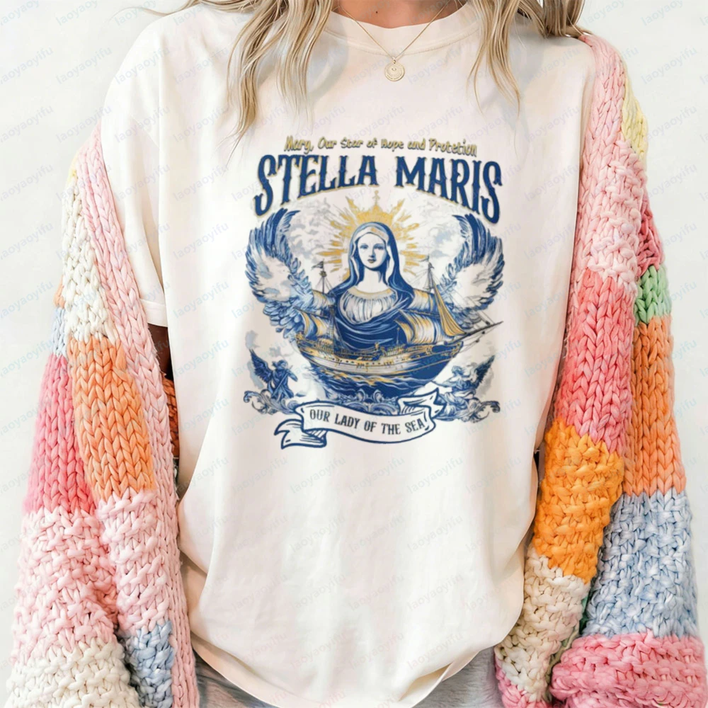 Vintage Stella Maris Shirt Our Lady Star of Hope and Protection Shirts Blessed Virgin Mary T-Shirt Catholic Gift Holy Family Tee