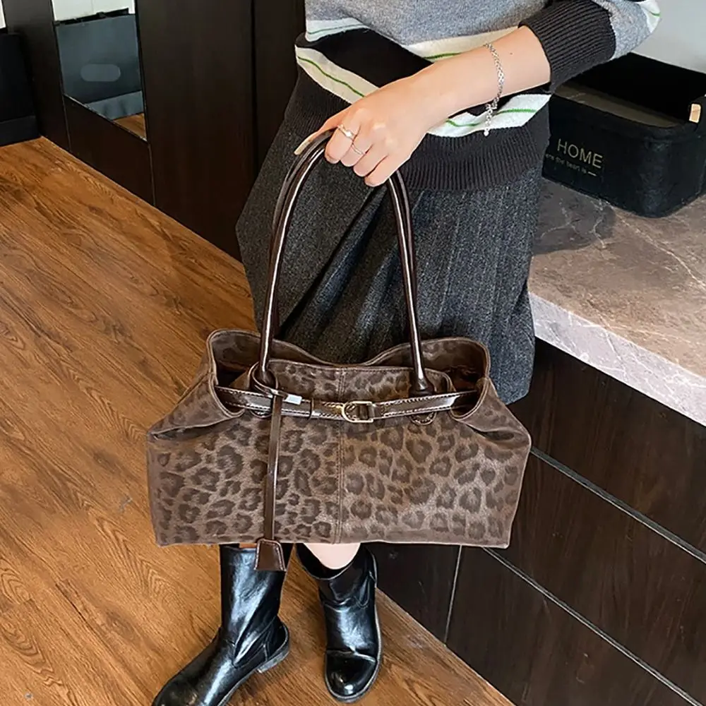 Stylish PU Leopard Print Tote Bag Versatile Casual Satchel Large Capacity Women's Shoulder Bag Travel image 2