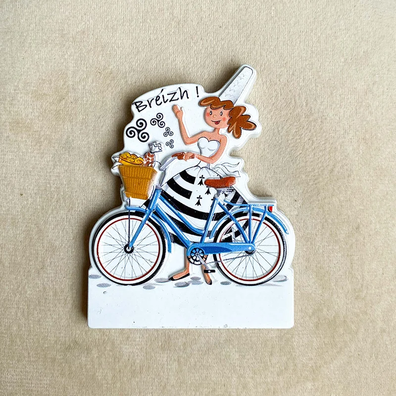 

French Cute Girl Bicycle Fridge Magnet Character Creative Magnetic Sticker Resin Travel Souvenir Decoration Collection